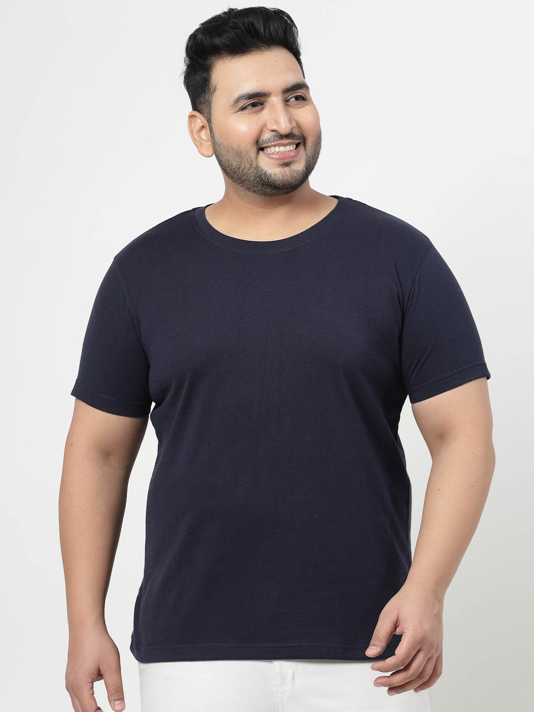 plusS Navy Blue Plus Size Round Neck Short Sleeves Pure Cotton T-shirt