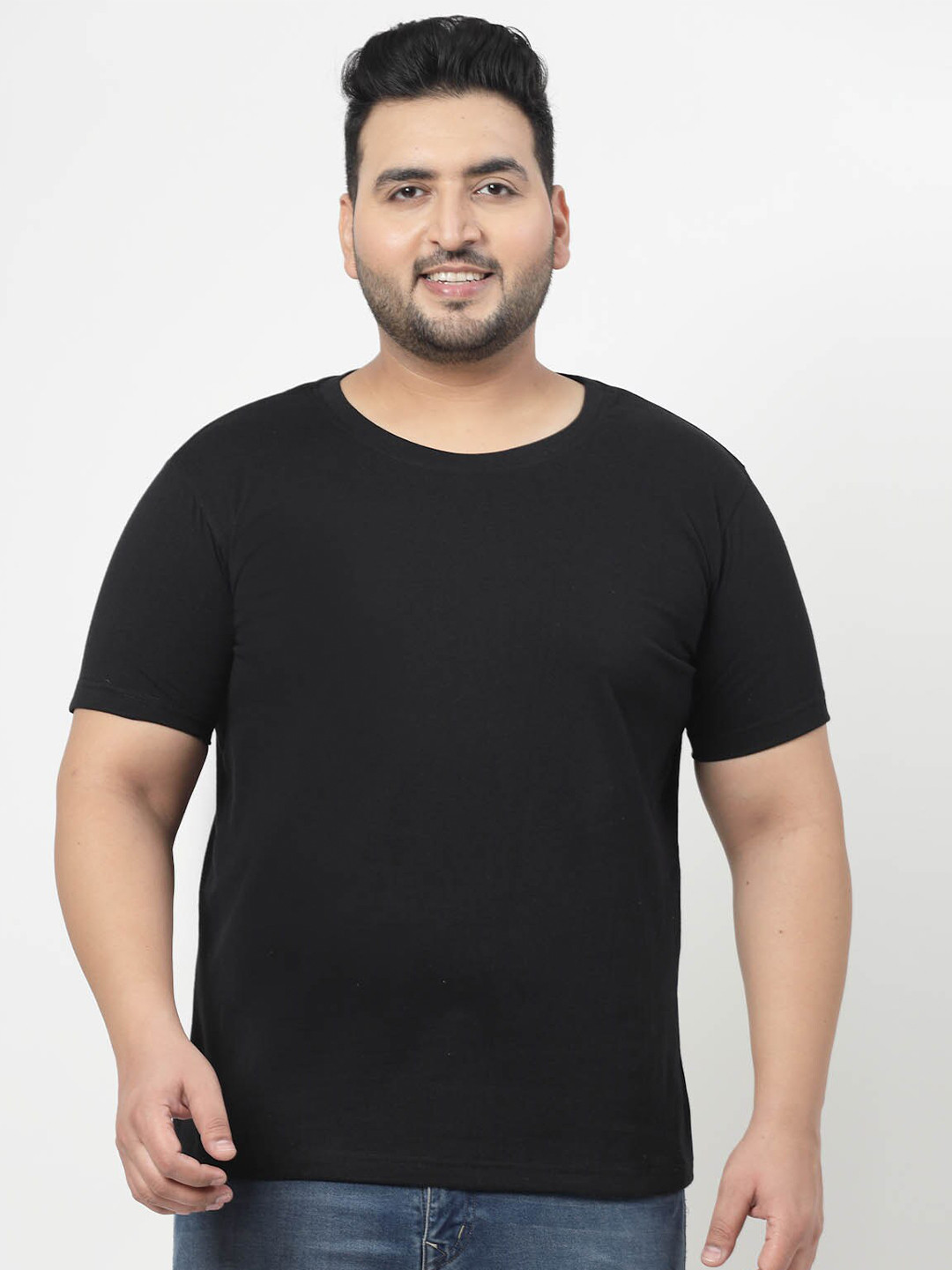 plusS Black Plus Size Round Neck Short Sleeves Pure Cotton T-shirt