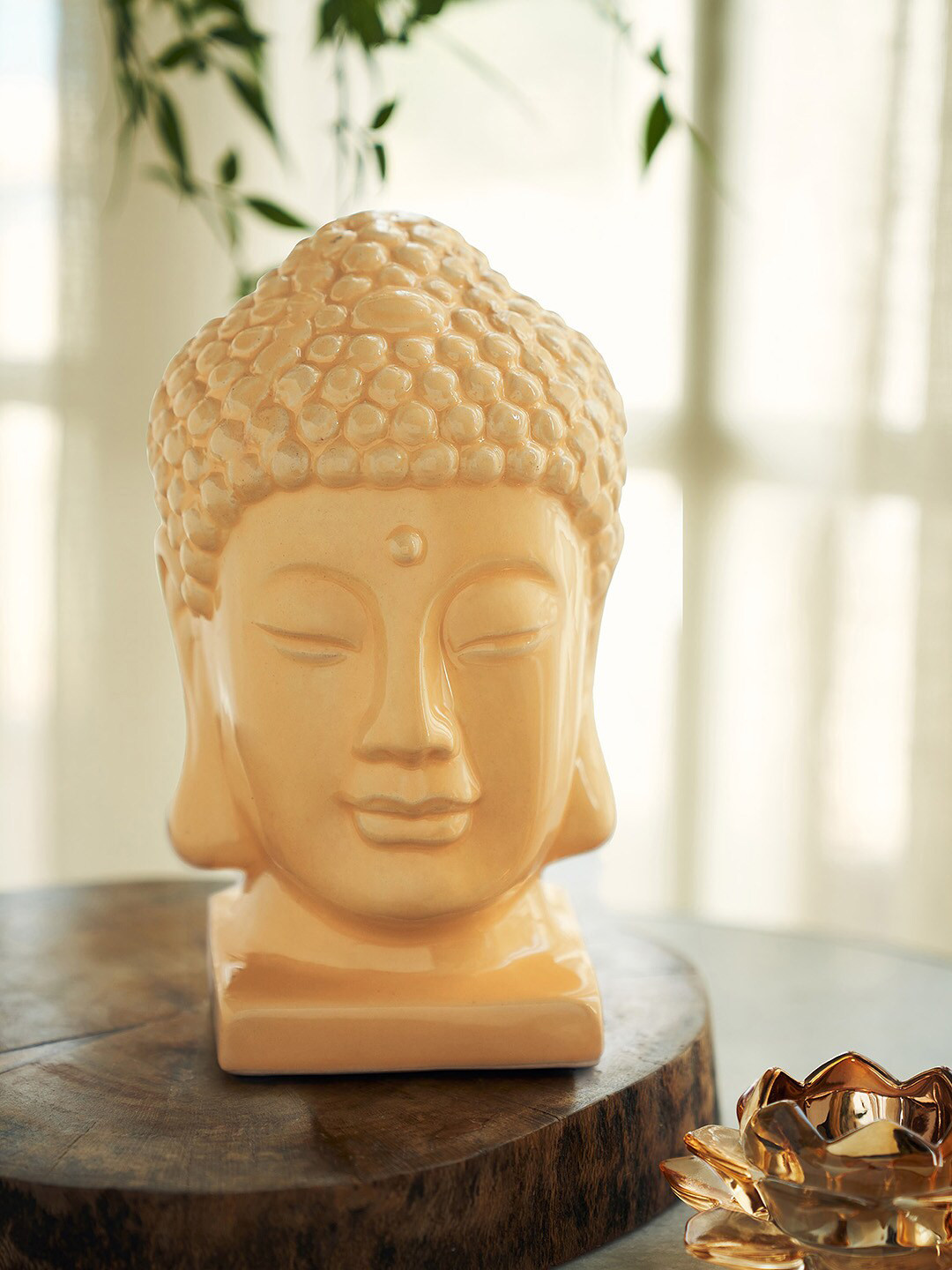 Pure Home and Living Buddha Head Yellow Ceramic Matte Living Room Medium Showpiece - 11.6 Inches