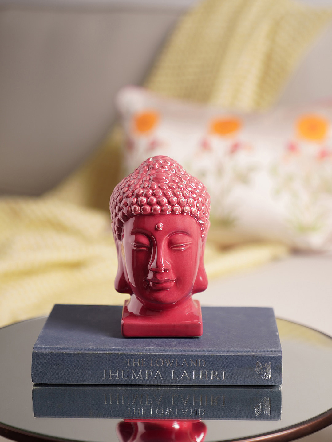Pure Home and Living Buddha Head Red Ceramic Matte Living Room Medium Showpiece - 7.1 Inches