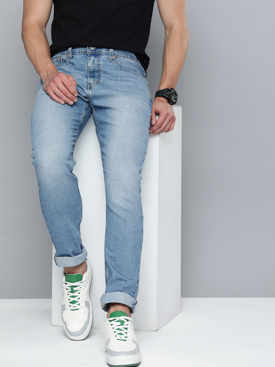 Levis Men 512 SLIM Tapered Fit Low-Rise Heavy Fade Stretchable Jeans