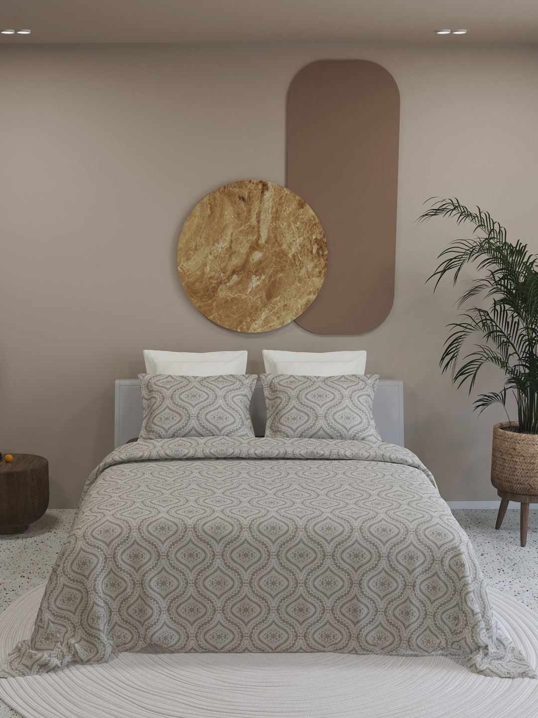 LABHAM Kadambari Grey Ethnic Motifs Cotton Shrink Resistant 300 TC King Fine Bedsheet with 2 Pillow Covers-108 x 108 inches