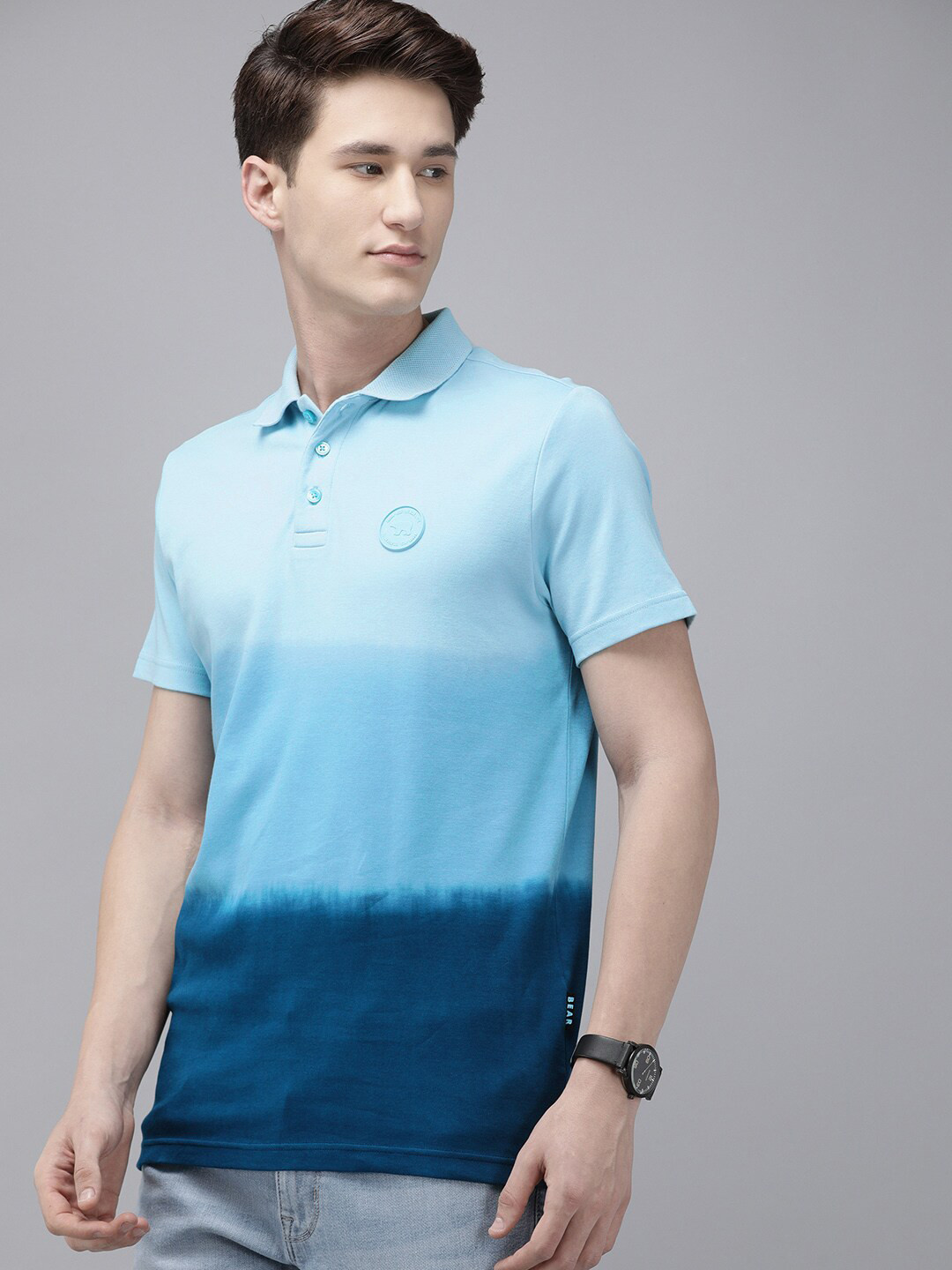 THE BEAR HOUSE Tie & Dye Polo Collar Slim Fit Cotton T-shirt