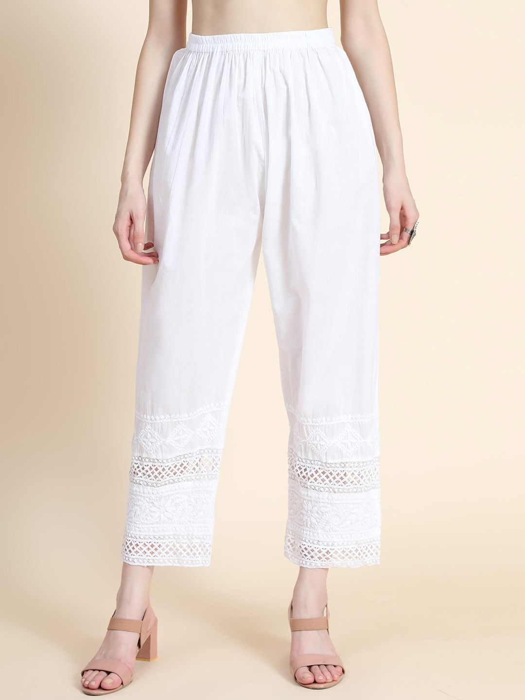HOUSE OF KARI Women Chikankari Embroidered Cotton Regular Trouser