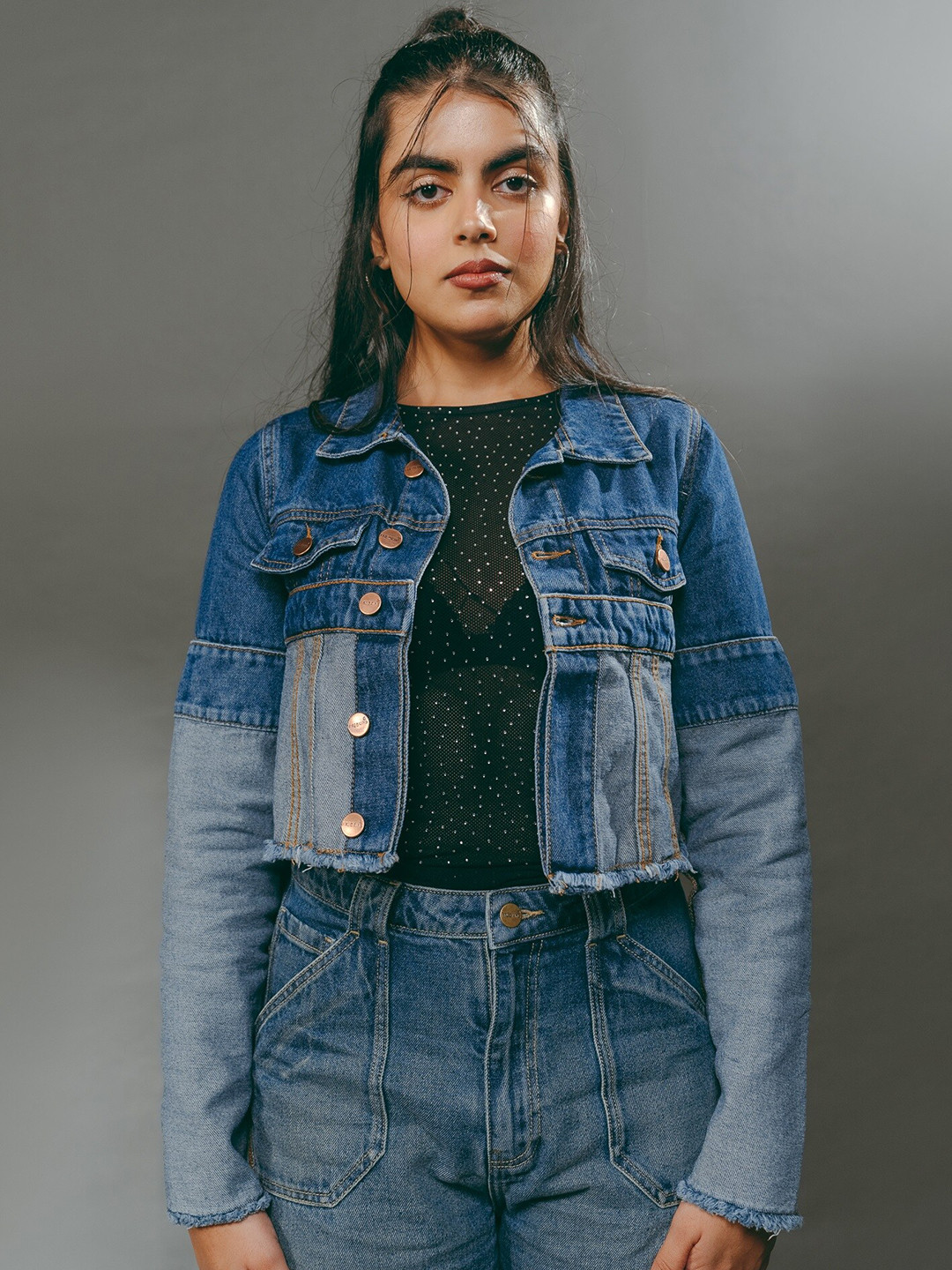 FREAKINS Striped Pure Cotton Denim Jacket