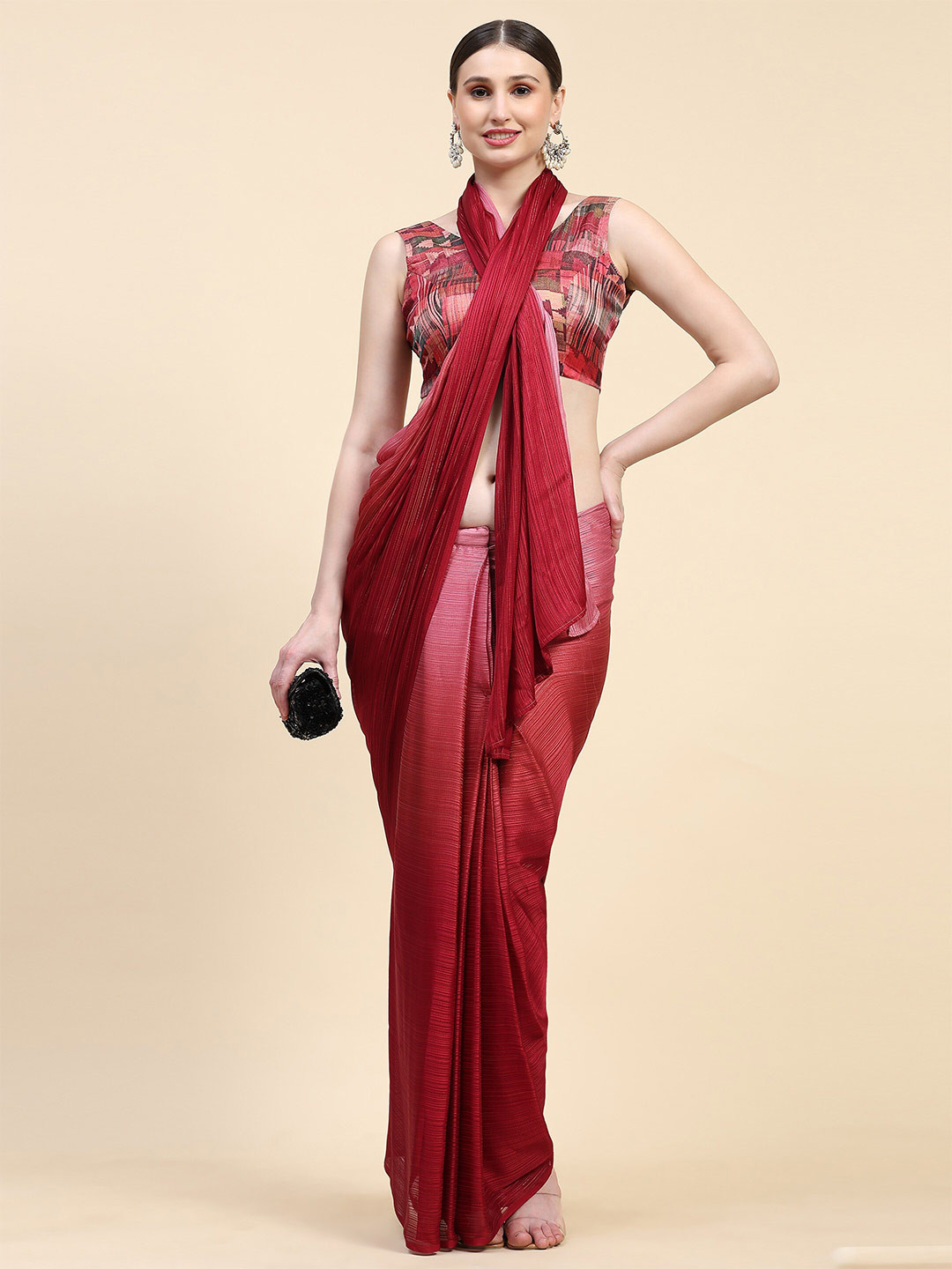 RACHNA Ombre Shades Marble Chiffon Ready To Wear Saree