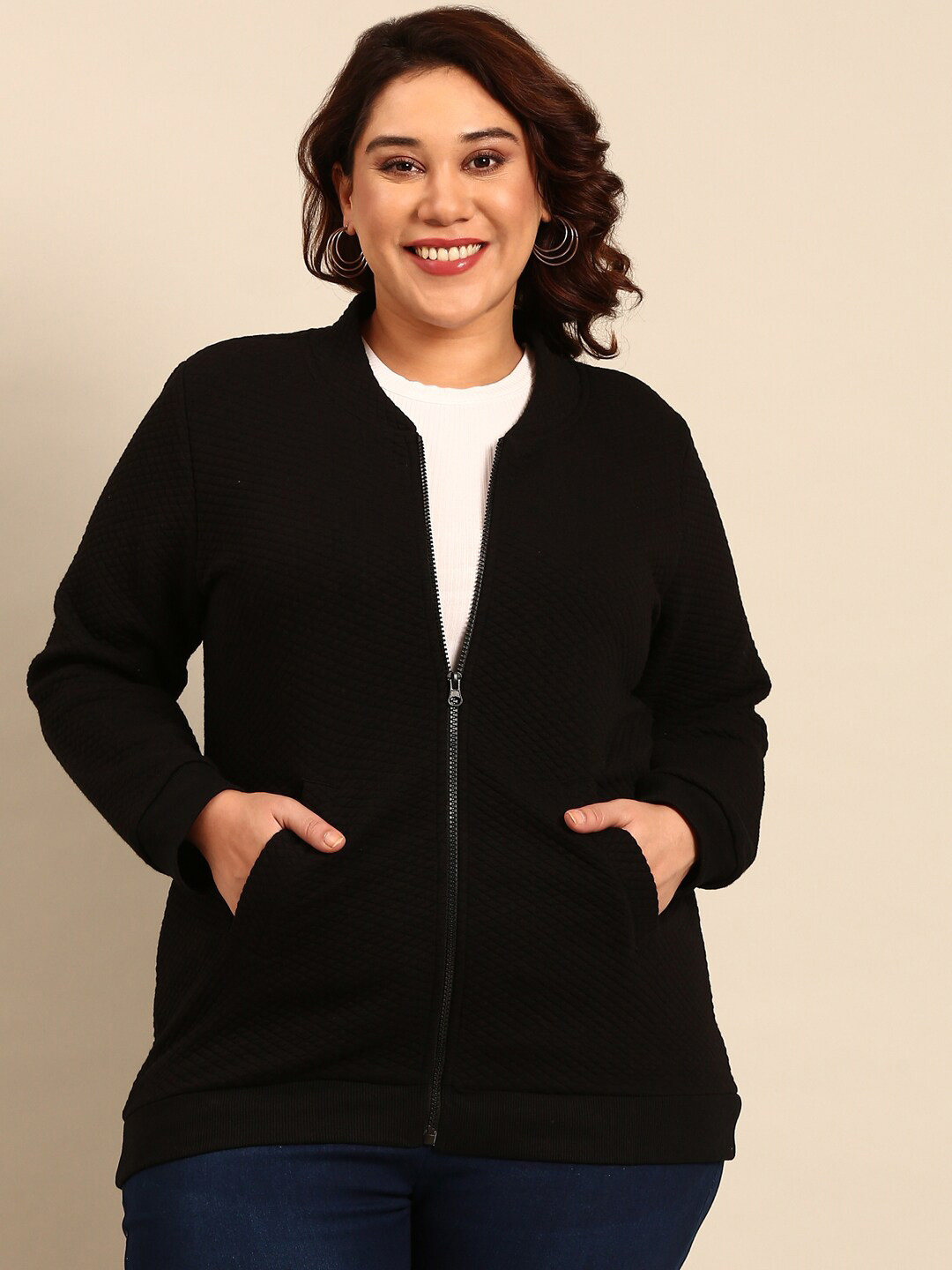 The Pink Moon Collarless Cotton Open Front Jacket