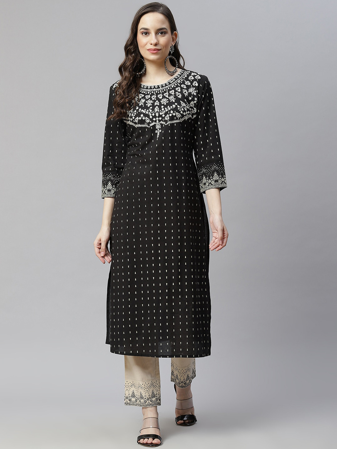 Hatheli Ethnic Motifs Printed Thread Work Pure Cotton Kurta with Trousers