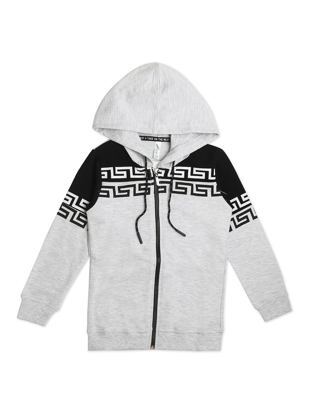 earth conscious Boys Geometric Printed Hooded Front-Open Sweatshirt