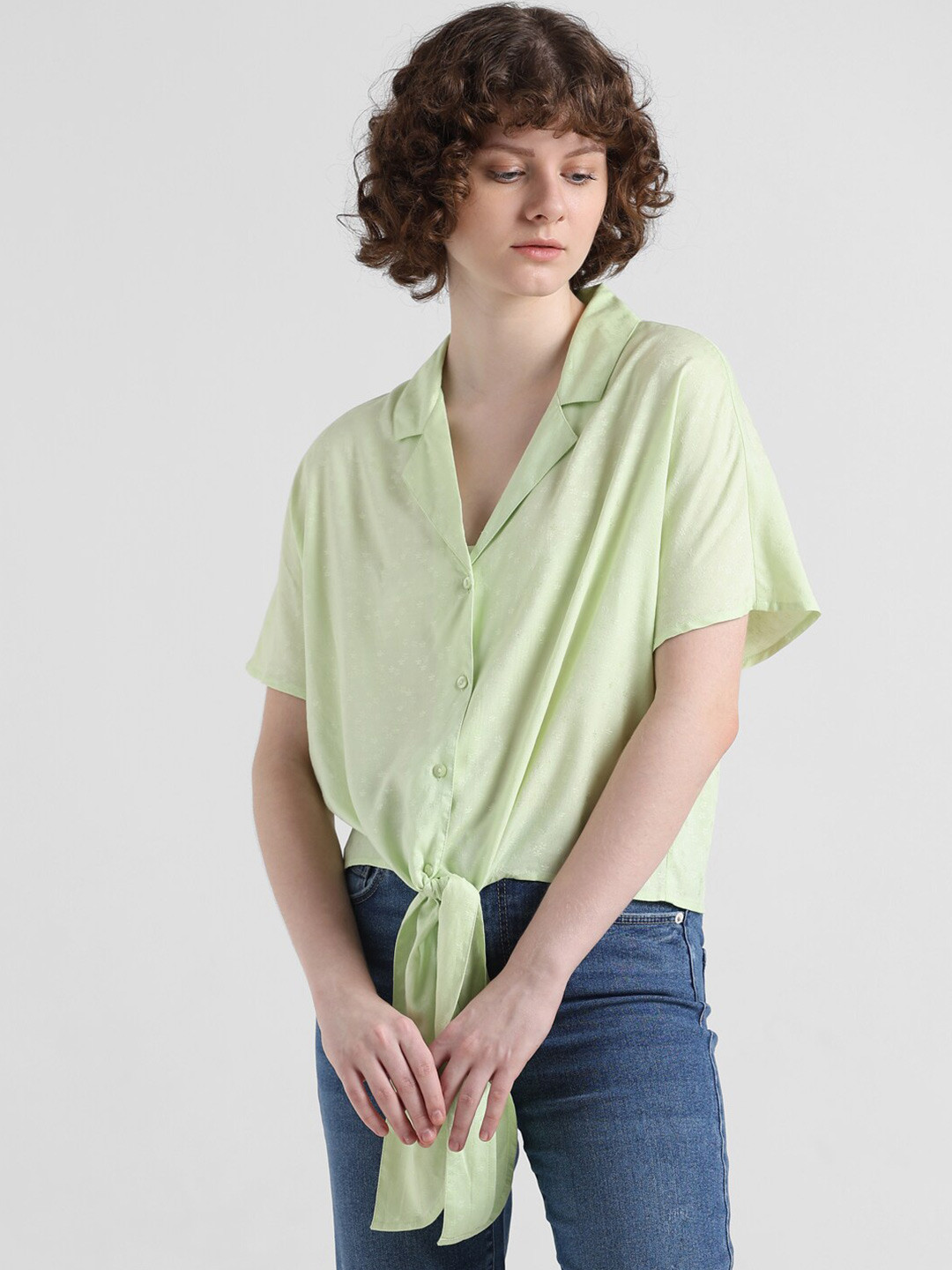 ONLY Lapel Collar Casual Shirt With Tie Up Detail