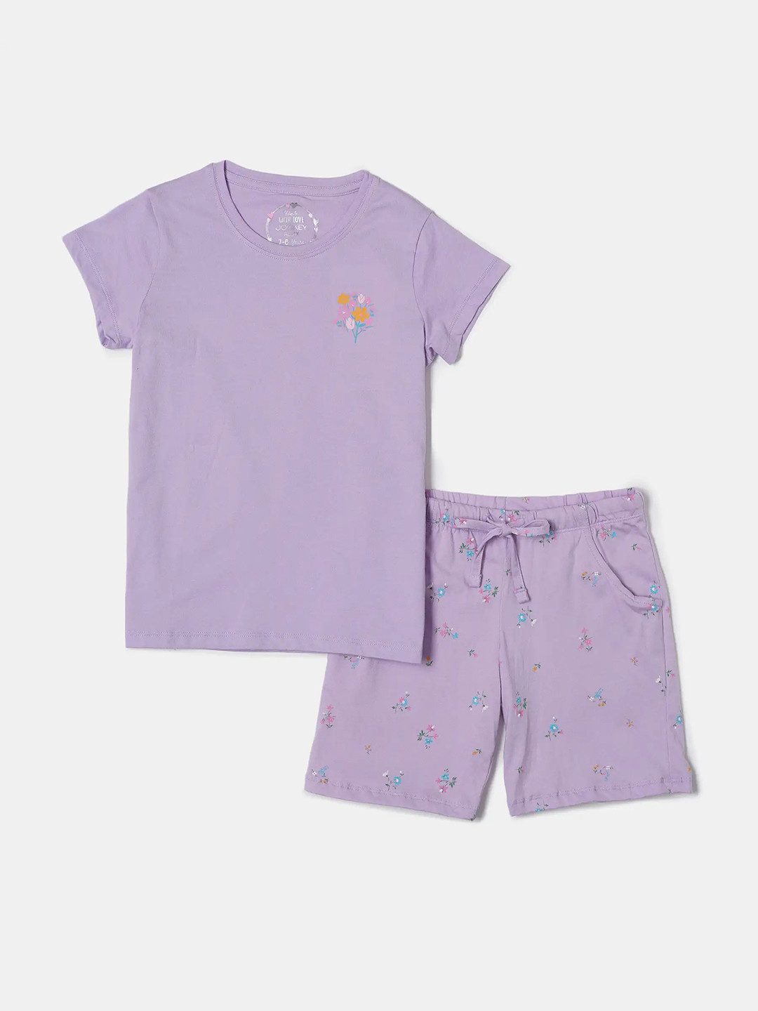 Jockey Girls Super Combed Cotton Short Sleeve Tshirt and Printed Shorts Set-RG11