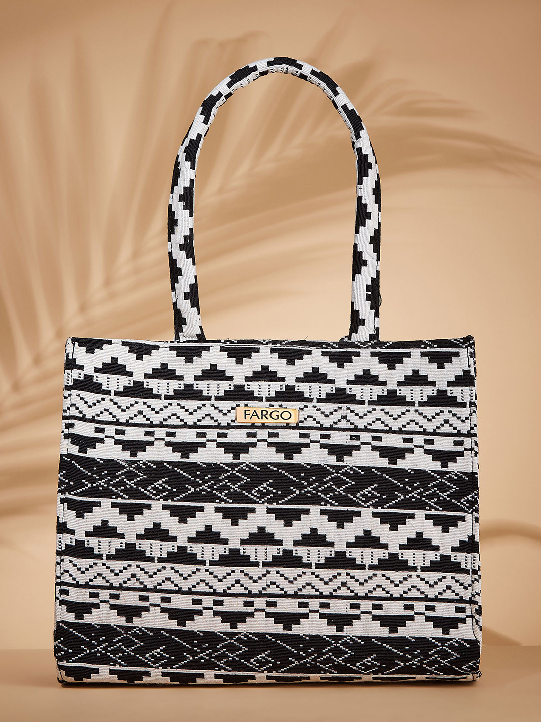FARGO Geometric Printed Canvas Structured Tote Bag