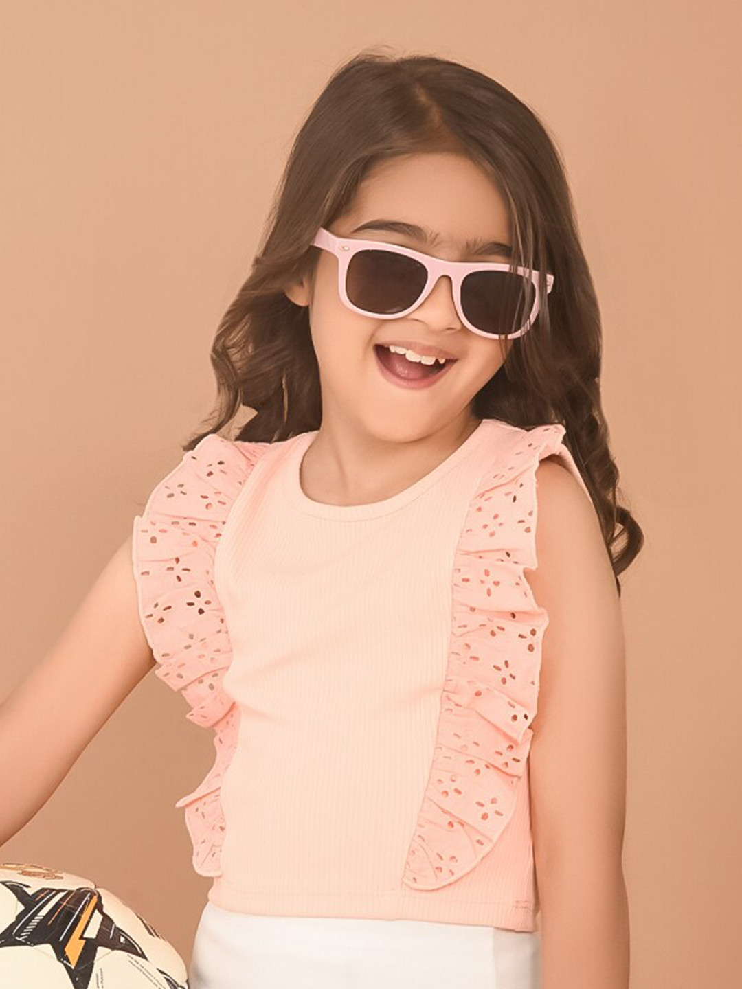 LilPicks Girls Schiffli Ruffle Design Slim Fit Cotton Regular Crop Top