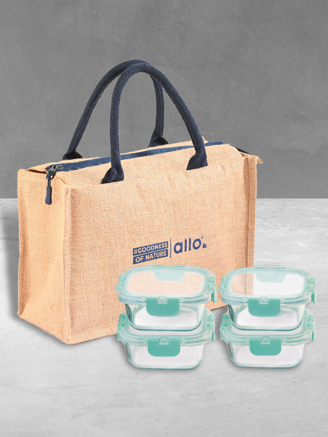 Allo LBJB402 Food Safe Beige Solid Glass Oven Safe 5PCs Lunch Box With Spoon and Fork