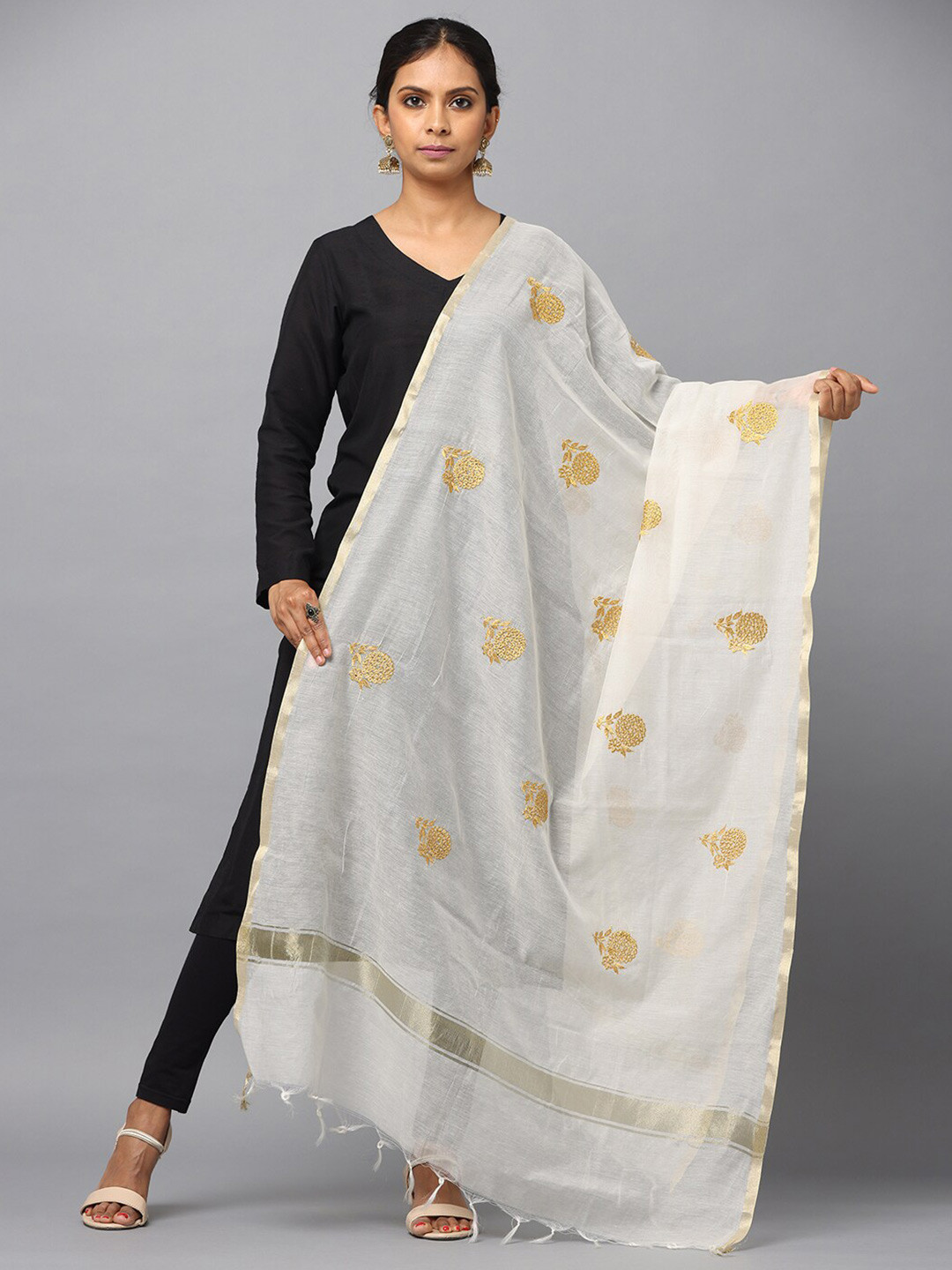 HELLA FASHIONS Floral Embroidered Chiffon Dupatta