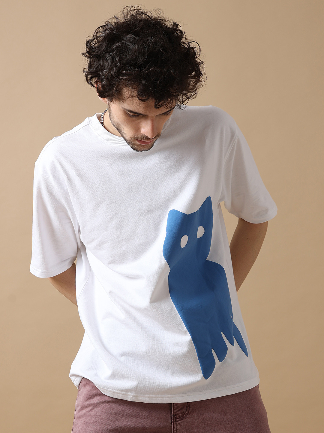 VUDU Typography Printed Cotton Oversized T-shirt