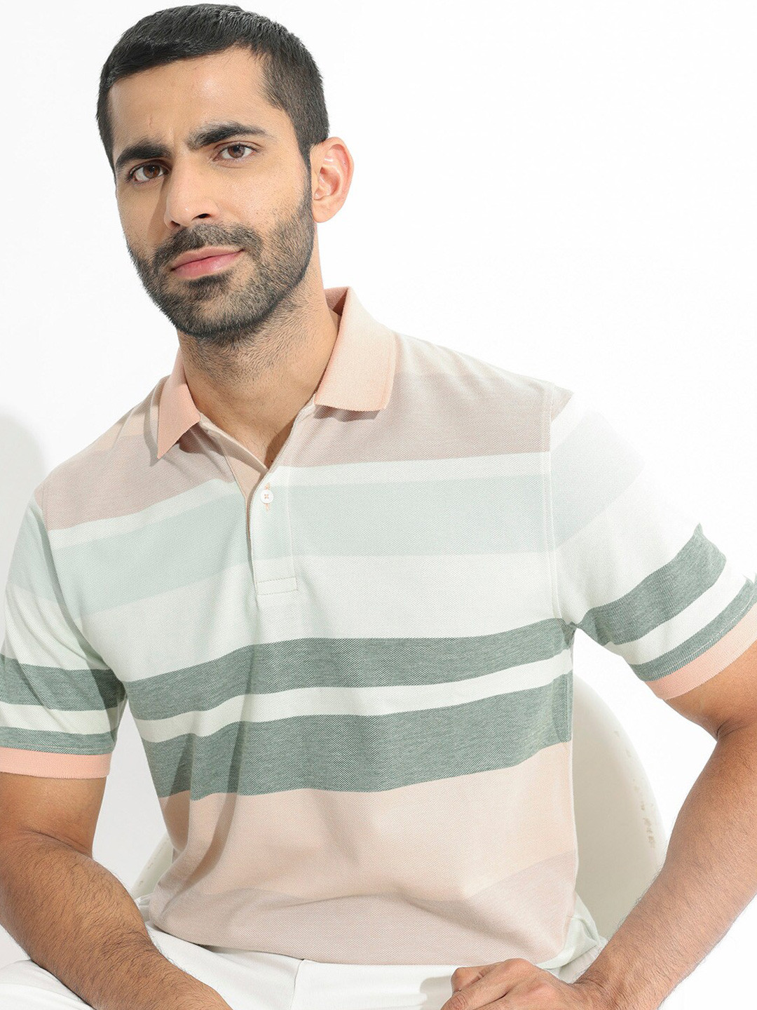 RARE RABBIT Men Rings-4 Slim Fit Solid Polo Collar Pure Cotton T-Shirt