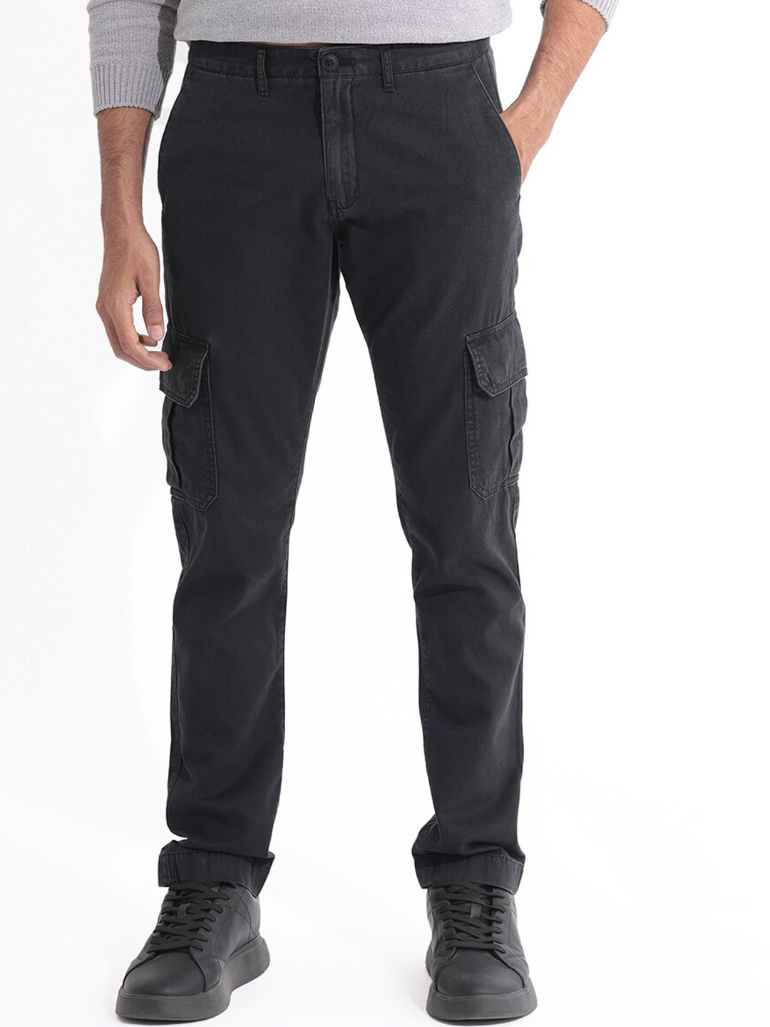 RARE RABBIT Inbuil Slim Fit Mid-Rise Plain Cotton Cargo