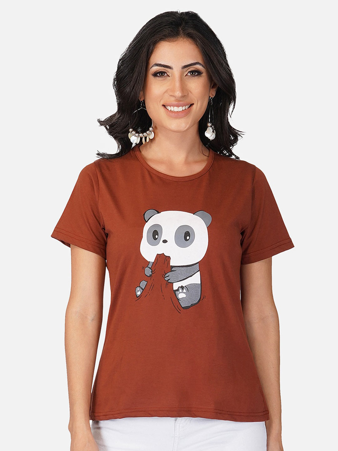 Brown Graphic Printed Round Neck Regular Fit T-shirt