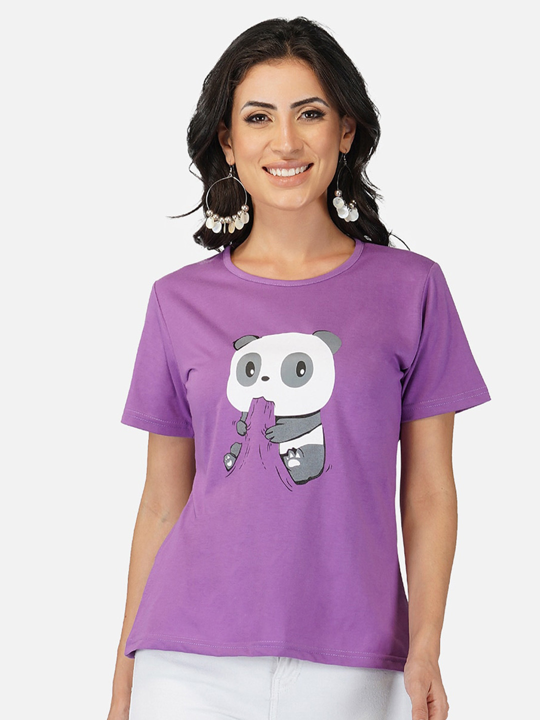 Lavender Graphic Printed Round Neck Regular Fit T-shirt