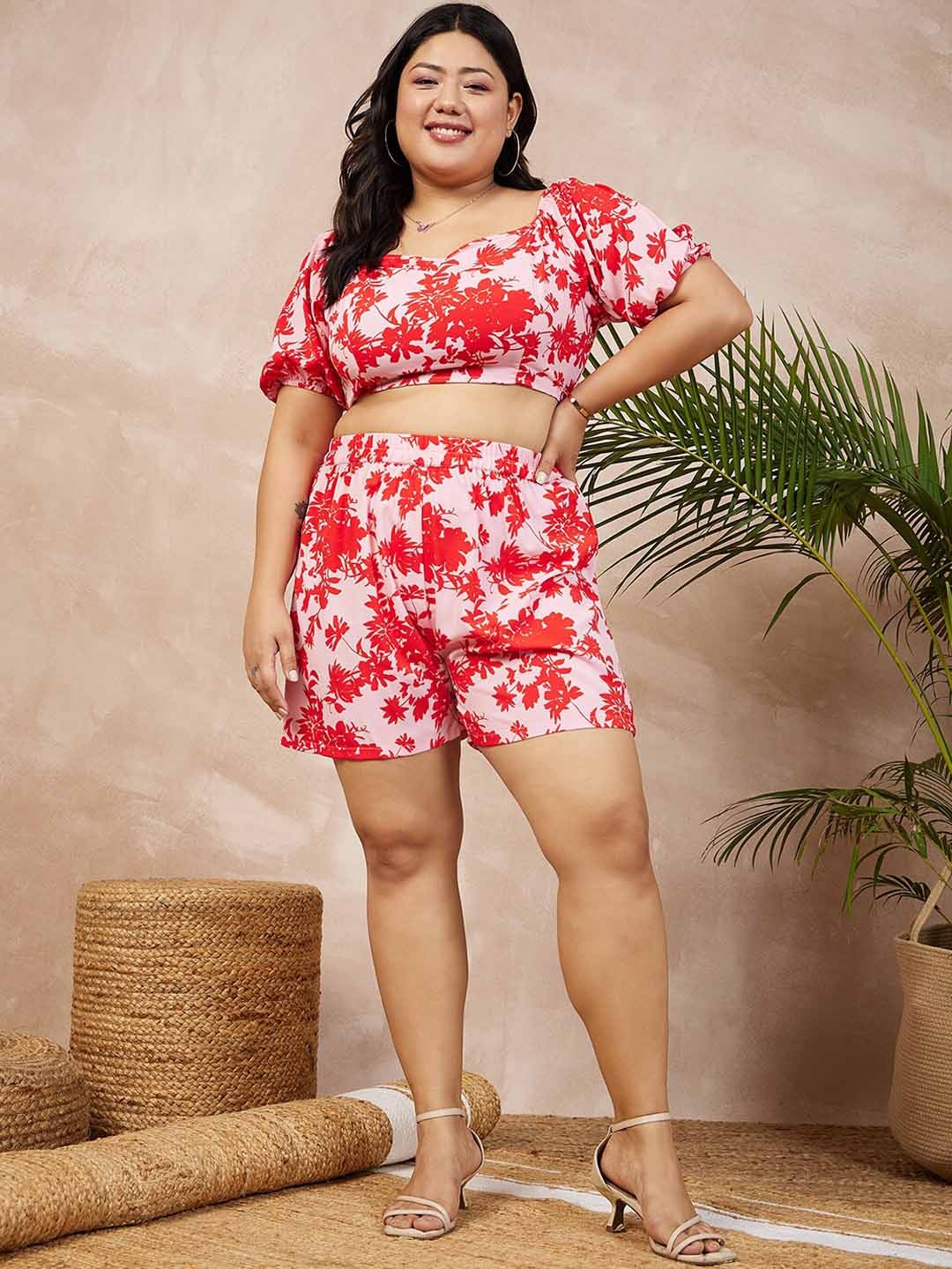 Plus size floral shorts sales