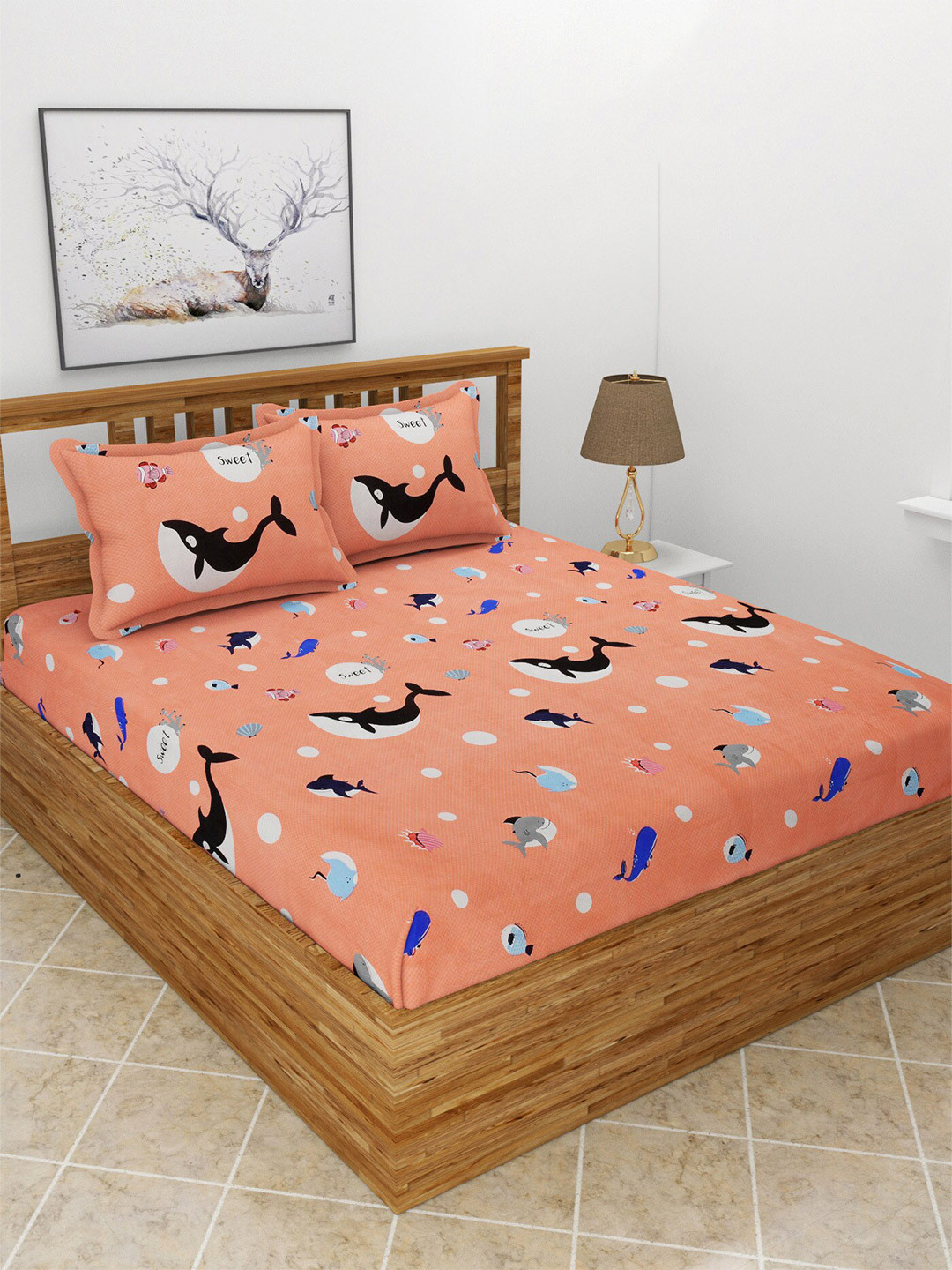 BREVARD Fitted_Dbs_Kidze Pink Graphic Polycotton 210 TC Fitted Queen Fine Bedsheet with 2 Pillow Covers-198 x 182 x 20 cm