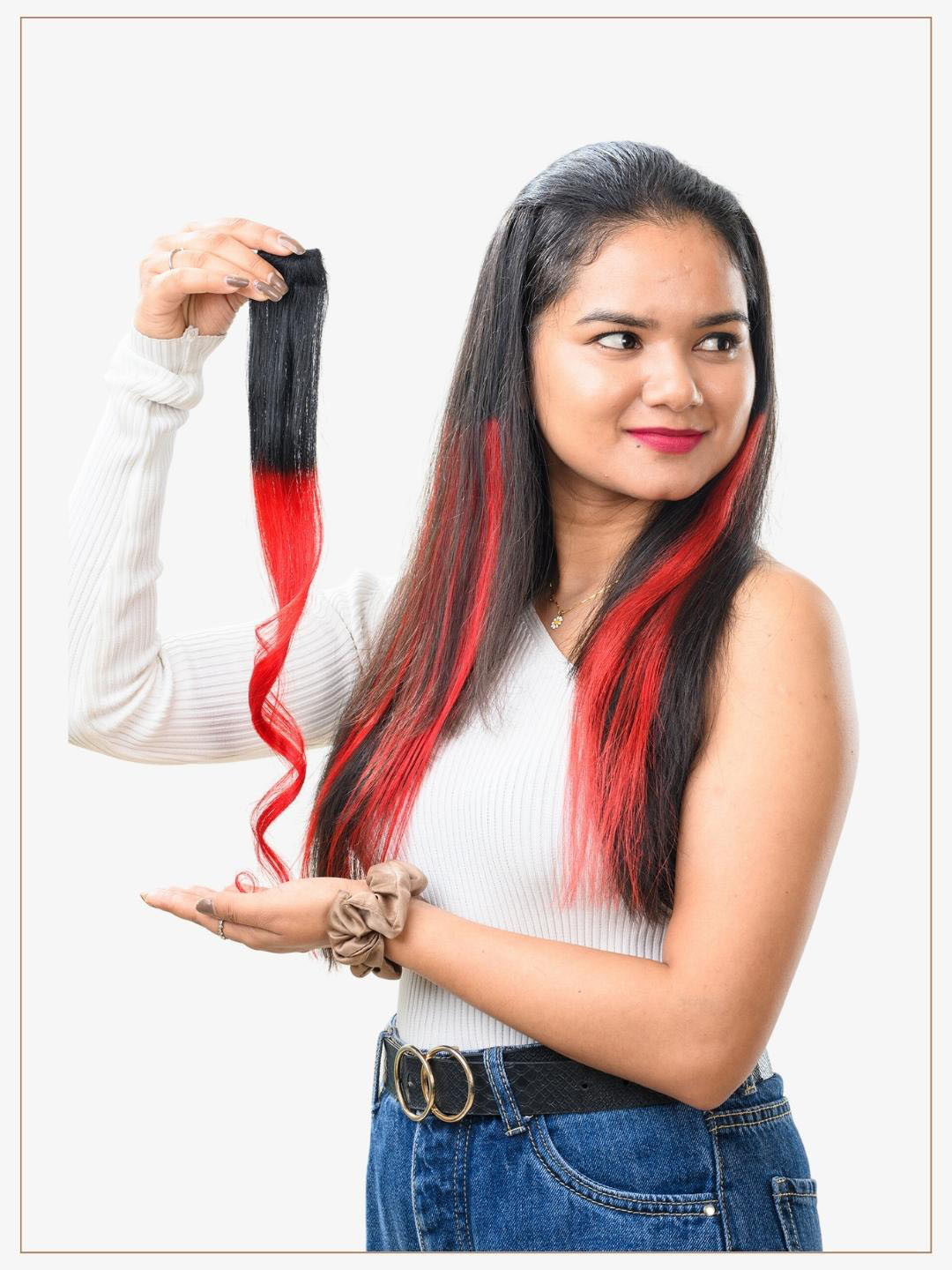 HAIR ORIGINALS Women Clip In Hair Balayage Streak - Regal Ruby Pink 20