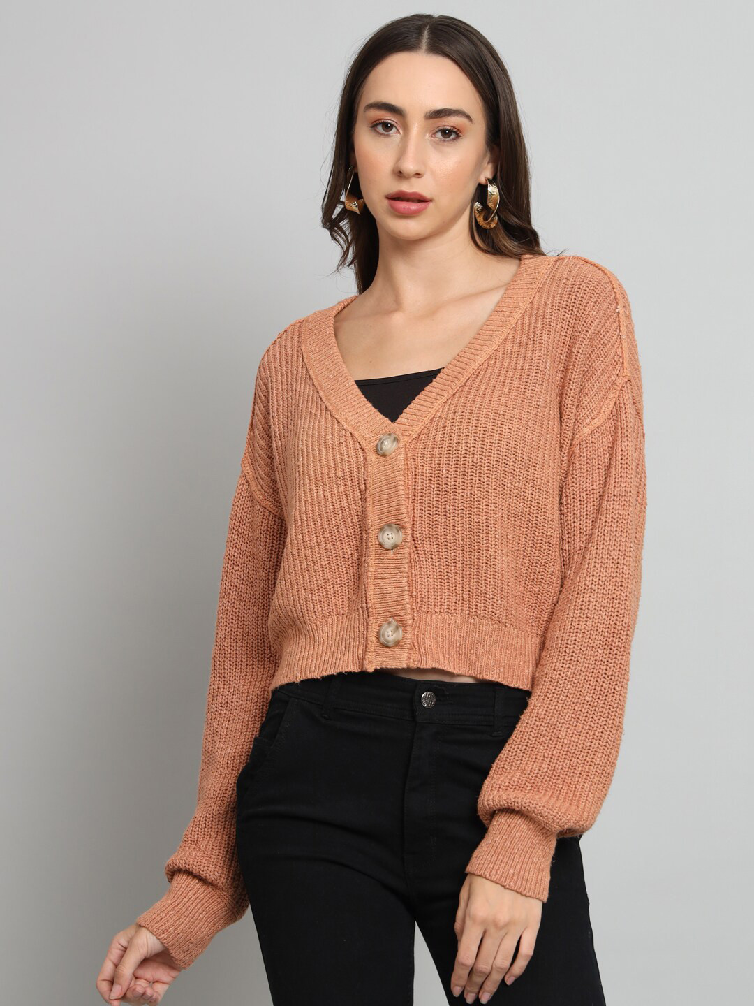 BROOWL V-Neck Woollen Crop Cardigan