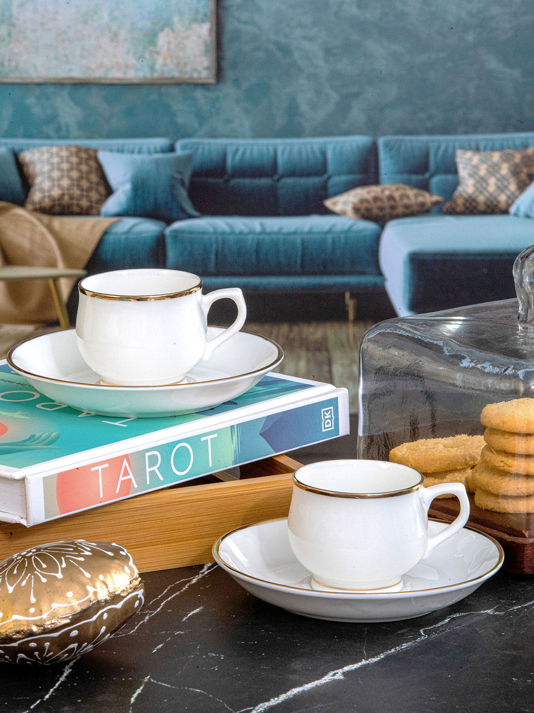 SONAKI White 12 Pieces Bone China Glossy Cup & Saucer 120 ml Each