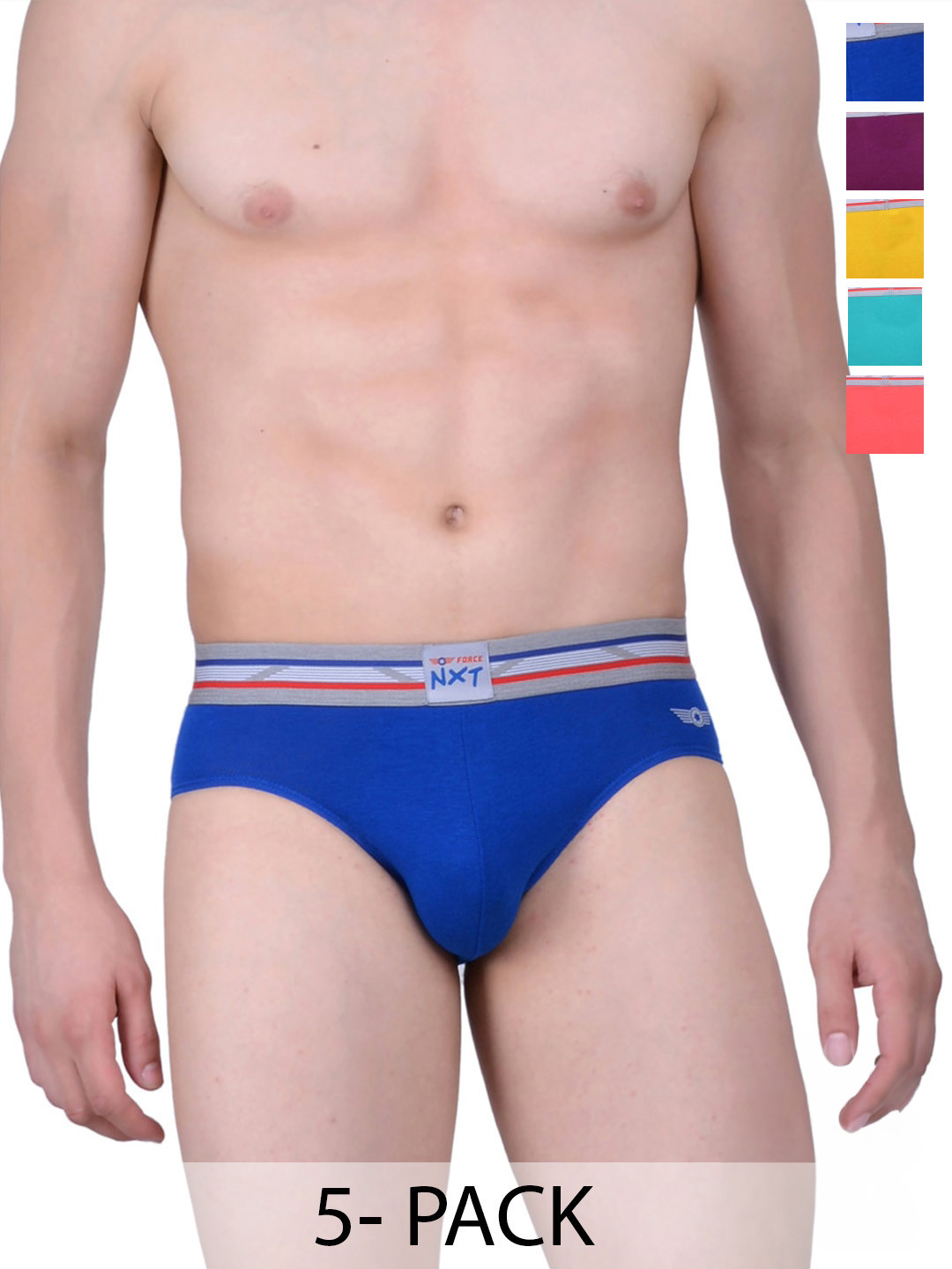 Force NXT Pack Of 5 Men Super Combed Cotton Modal Four Way Stretch Solid Brief