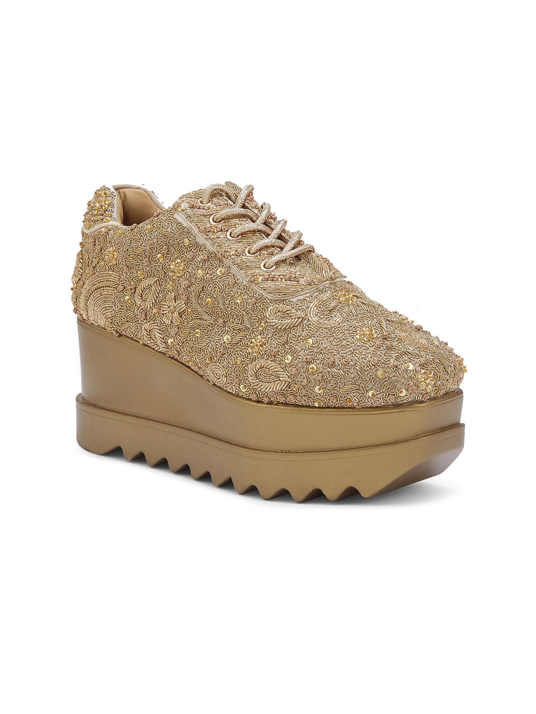 Anaar Women Kintsugi Embellished Lightweight Textile Wedding Flatforms Sneakers