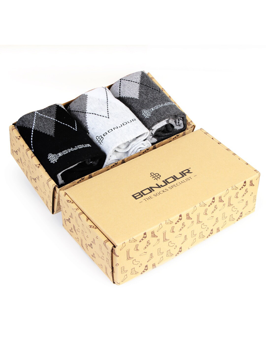 Bonjour Men Pack of 3 Cotton Scottish Collection Ankle Socks