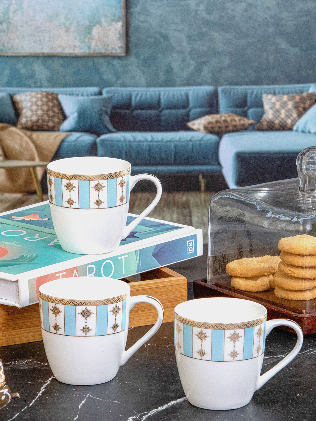 SONAKI Gond Art Inspired White Ethnic Motifs Bone China Microwave Safe 6 Piece Mugs-180ml