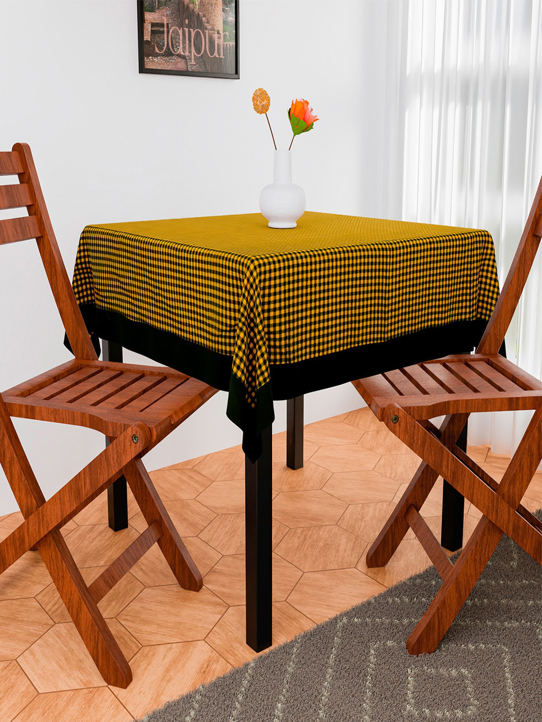 Kuber Industries Yellow Barik Checked Table Cover