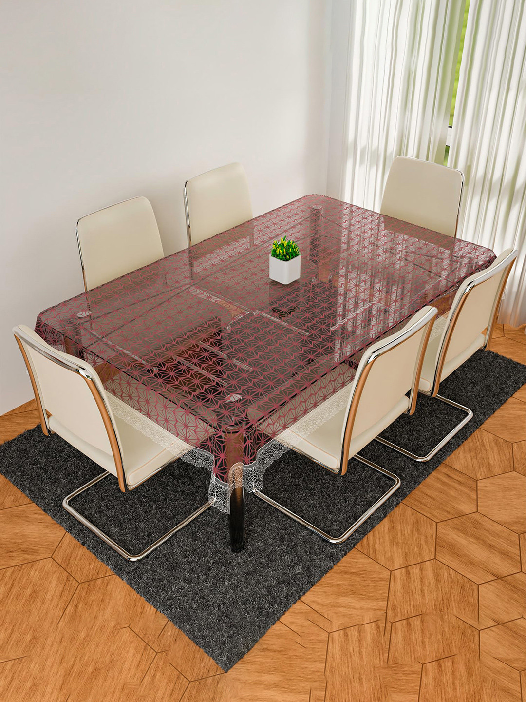Kuber Industries Brown Star Design 6 Seater Dining Table Cloth Cover