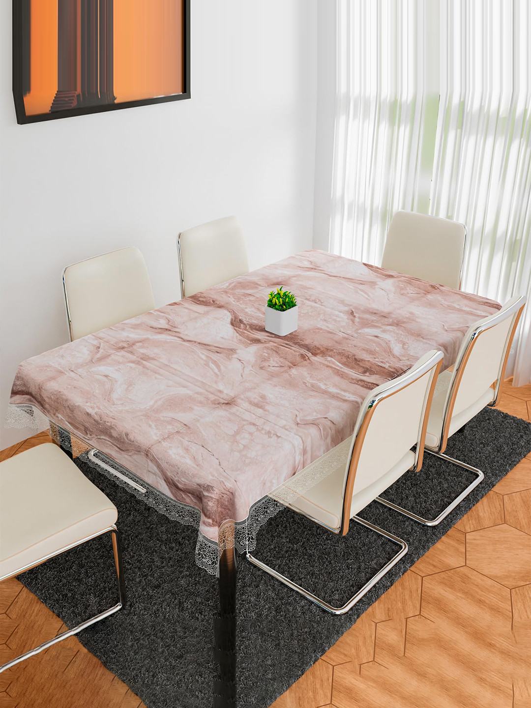 Kuber Industries Brown Printed  6 Seater Dining Table Cloth Cover