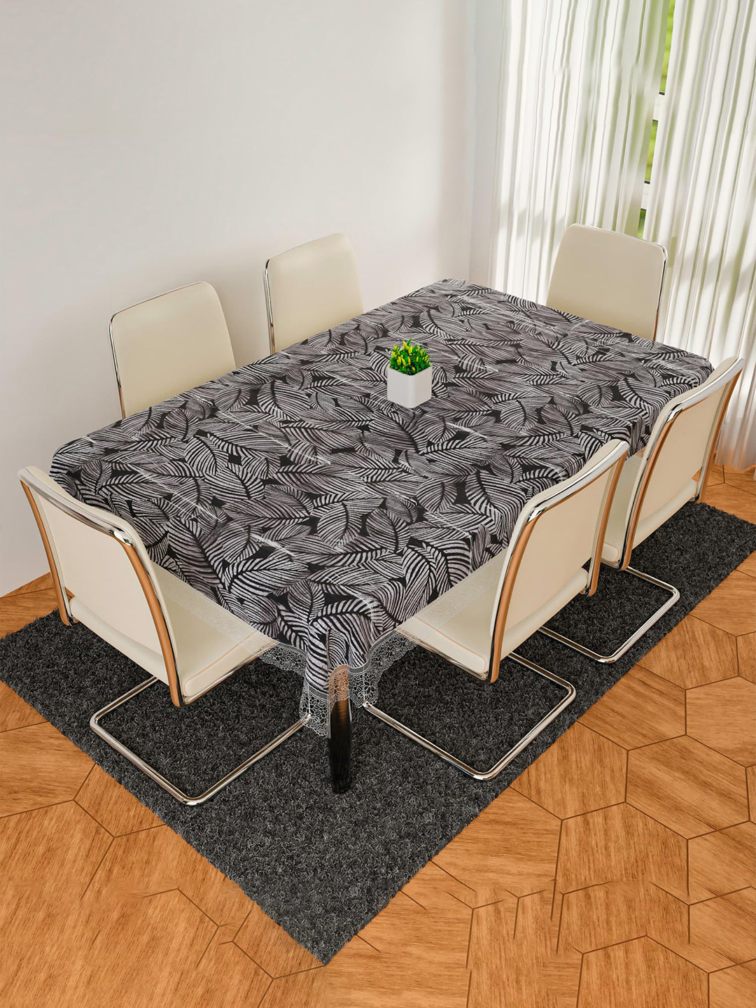 Kuber Industries Black Printed  6 Seater Dining Table Cloth Cover