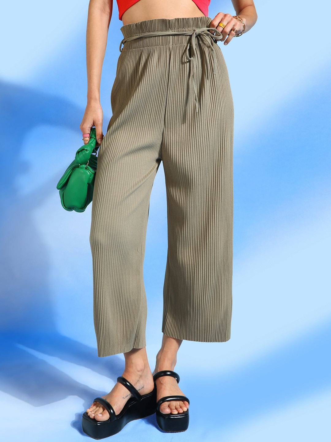 SHECZZAR Self Design Relaxed Straight Leg Loose Fit Easy Wash Culottes