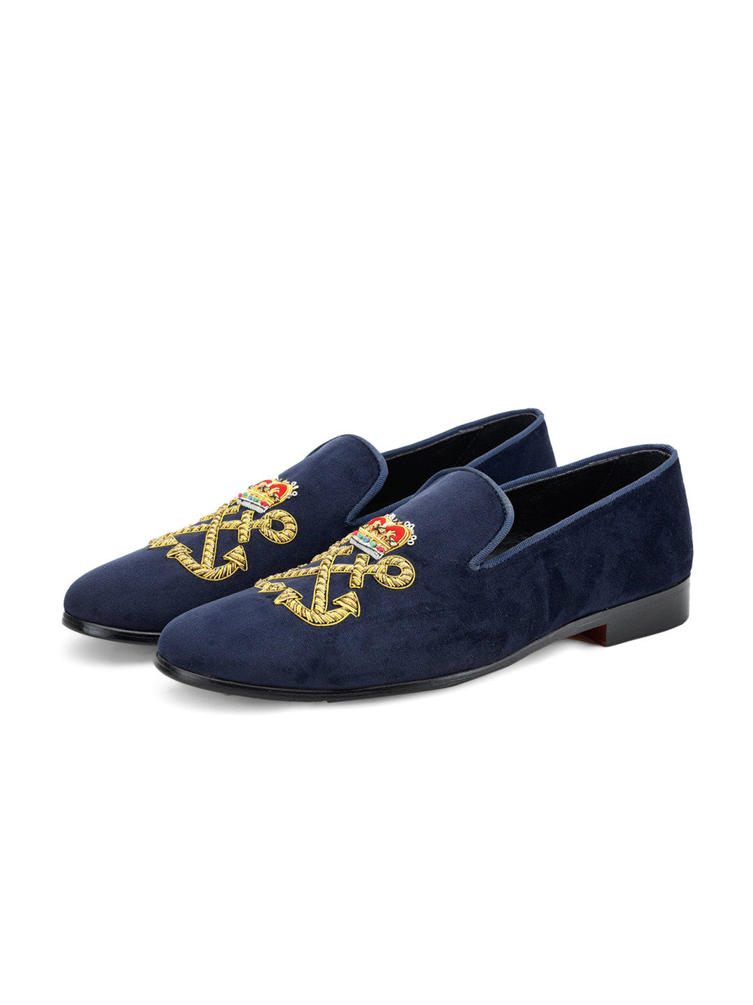 SHUTIQ Men CROSSED ANCHOR Embroidered Suede Comfort Insole Mojaris