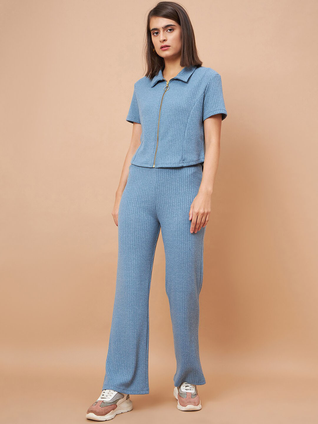 Gipsy Knitted Shirt Collar Top With Trousers Set
