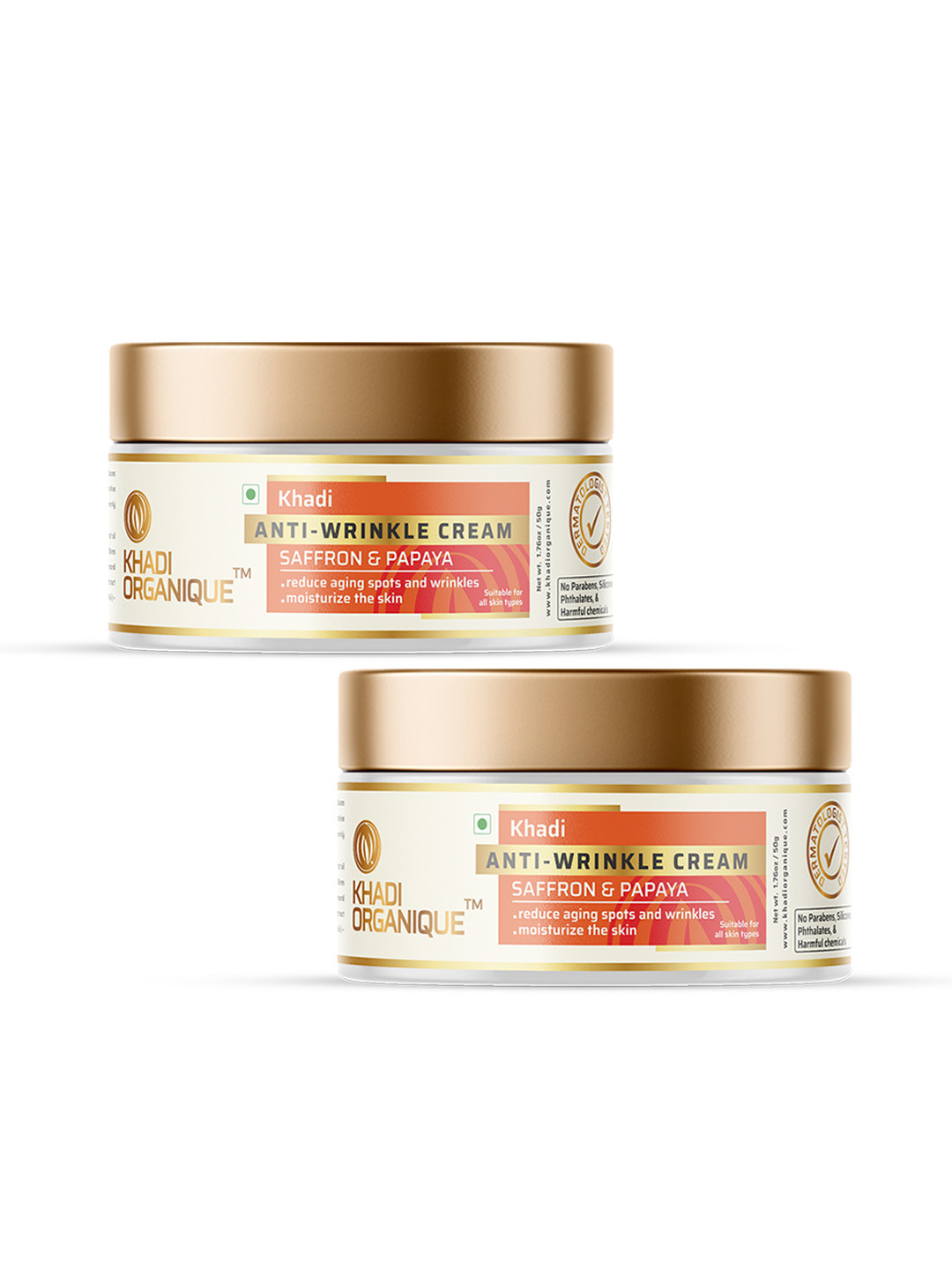 Khadi Organique 2Pcs Anti Wrinkle Cream With Saffron & Papaya - 50g Each