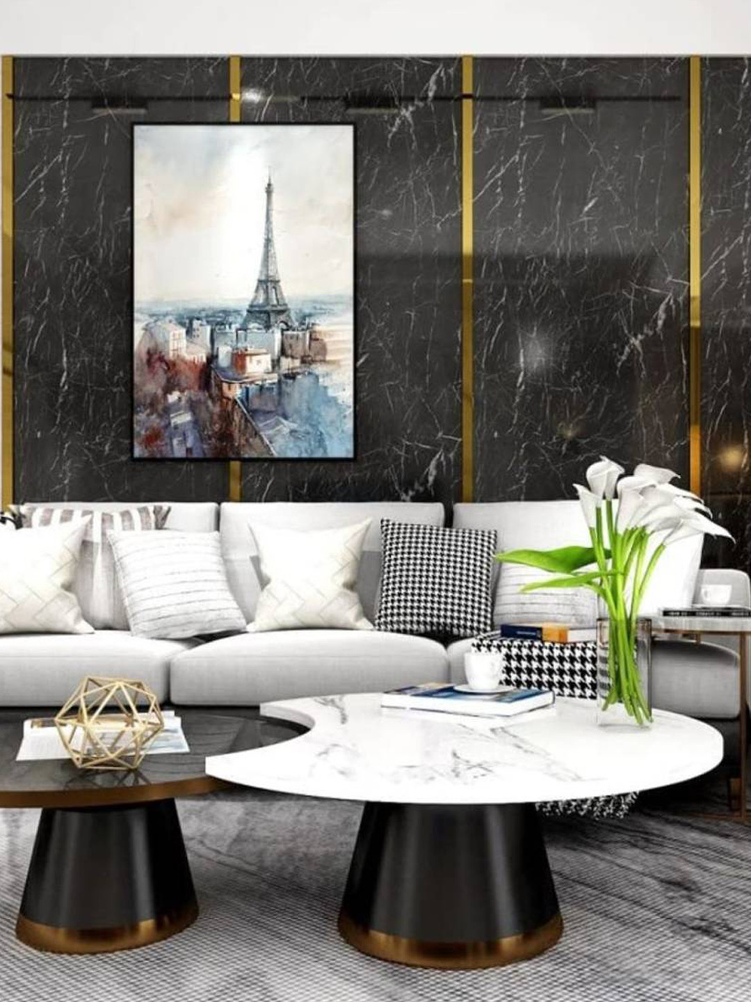 Jaamso Royals Black and White Marble Design Vinyl Self Adhesive Wallpaper