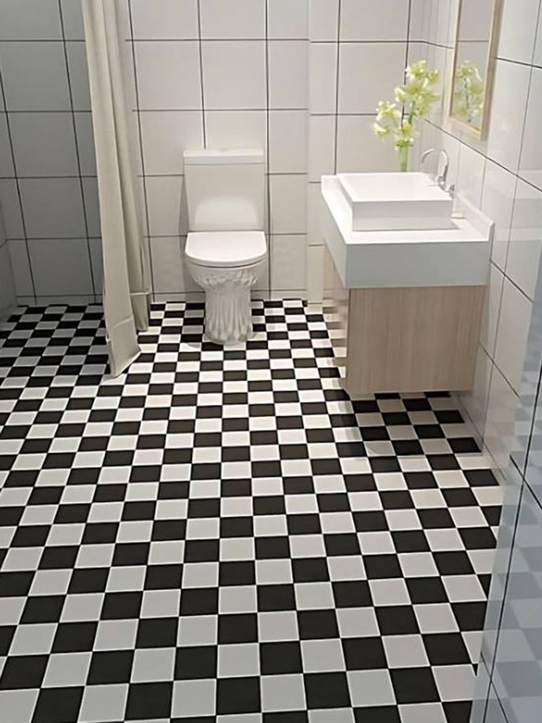 Jaamso Royals Black and White Checked Design Tiles Floor Covering Sticker