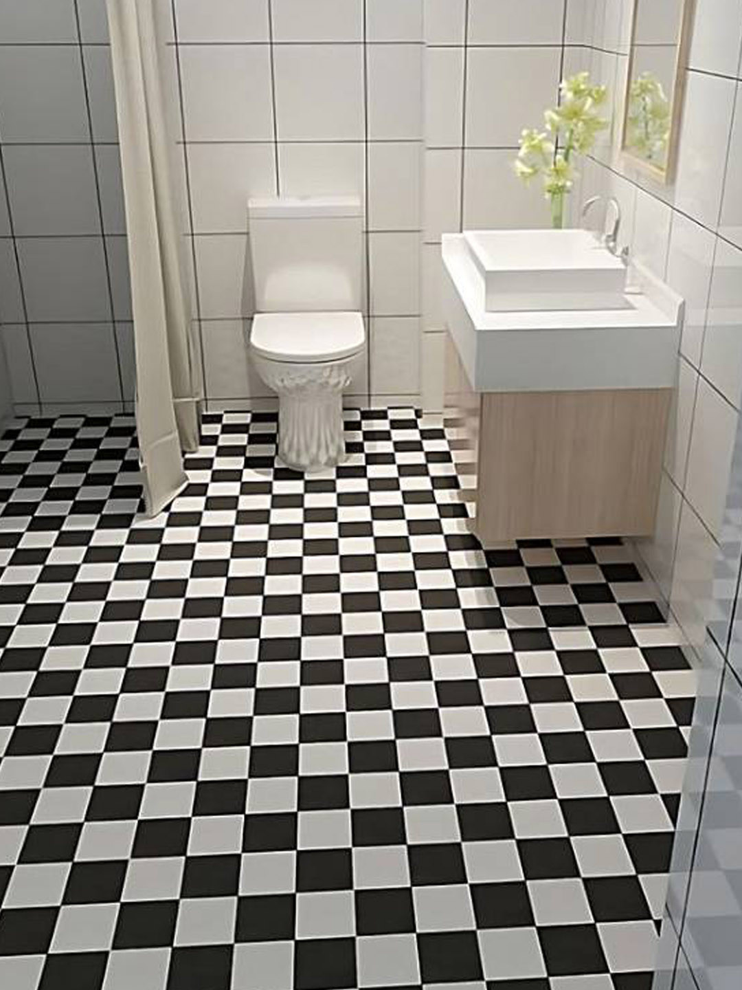 Jaamso Royals Black &White Checked Floor Covering Self Adhesive Wallpaper