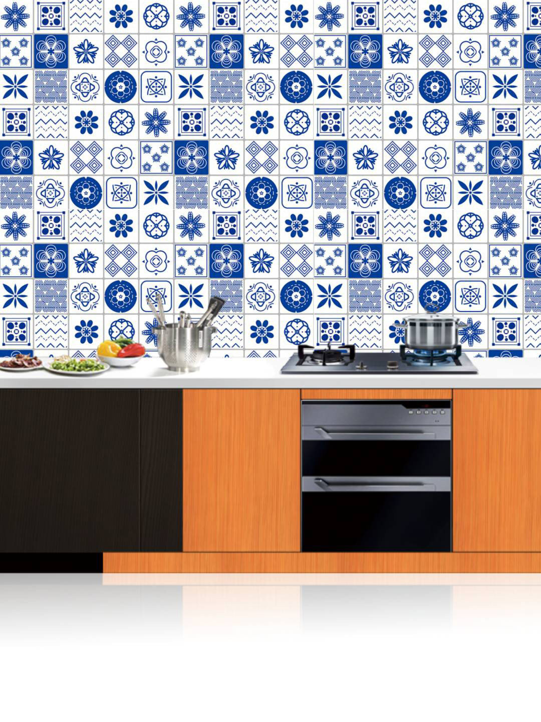 Jaamso Royals Blue Tile Design self Adhesive Oil-Proof Waterproof Kitchen Wallpaper