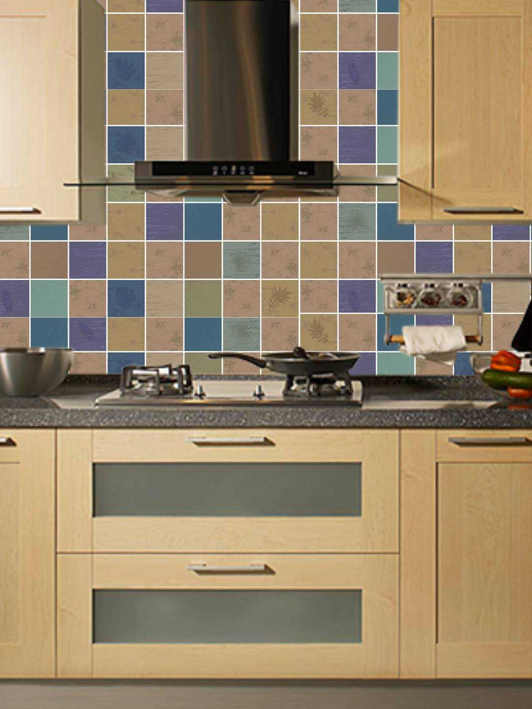 Jaamso Royals Square Tile Design Oil-Proof Rust-Proof Kitchen Vinyl Wallpaper