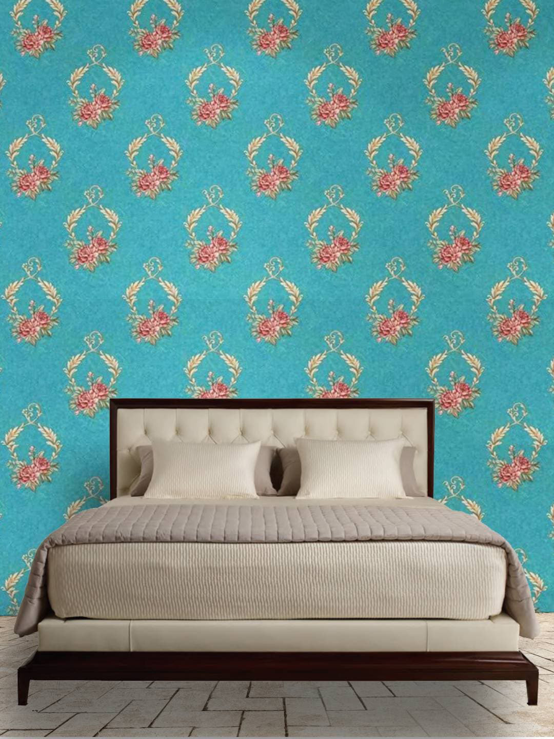 Jaamso Royals Light Blue floral Printed  Vinyl Self Adhesive Waterproof Wallpaper