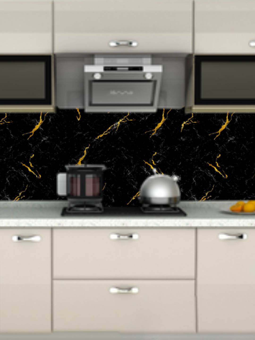 Jaamso Royals Black Marble Design Self Adhesive Oil - Proof Kitchen Wallpaper