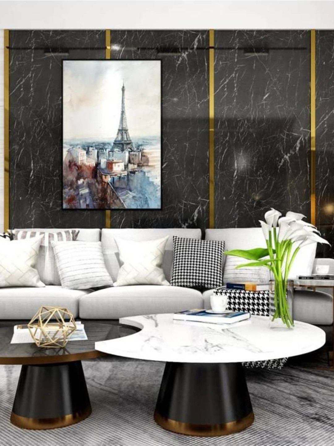 Jaamso Royals Black & White Marble Design Self Adhesive Wallpaper
