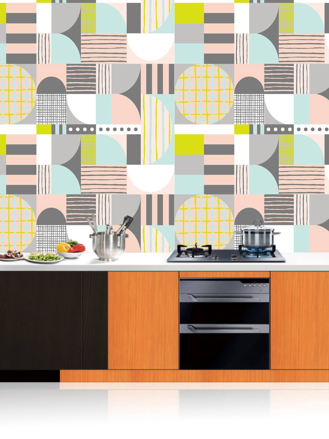 Jaamso Royals Grey & White New Modern Style Tile Design Kitchen Wallpaper